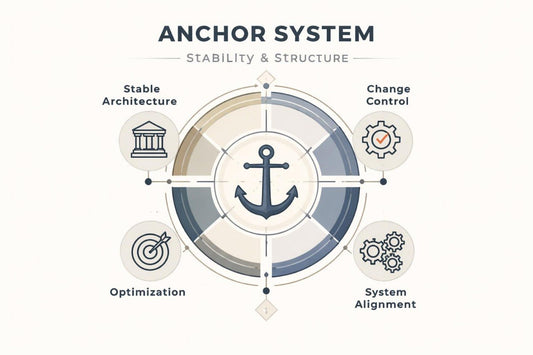 Diagram of an 'Anchor System' with stability and structure elements on a white background.