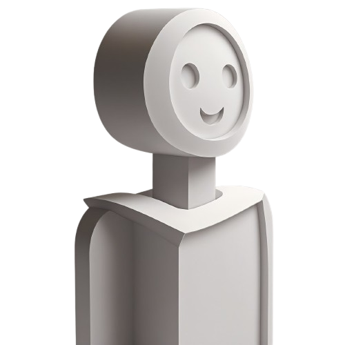 White robot figure with a smiley face on a white background