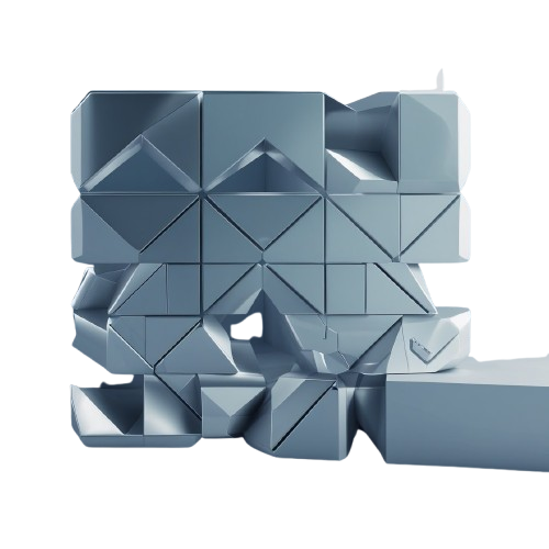 Geometric candle holder with a blue metallic finish on a white background