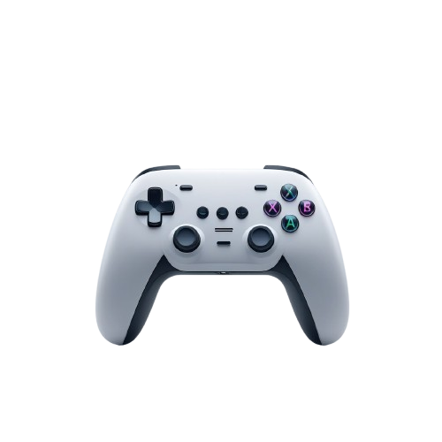 White gaming controller on a white background