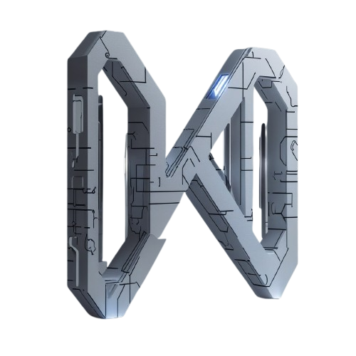 Futuristic metallic letter 'X' on a white background